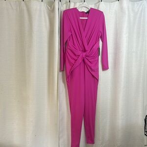 Eloquii Catsuit Jumpsuit Surplice Crossover Front Rose Violet Pink V Neck Plus